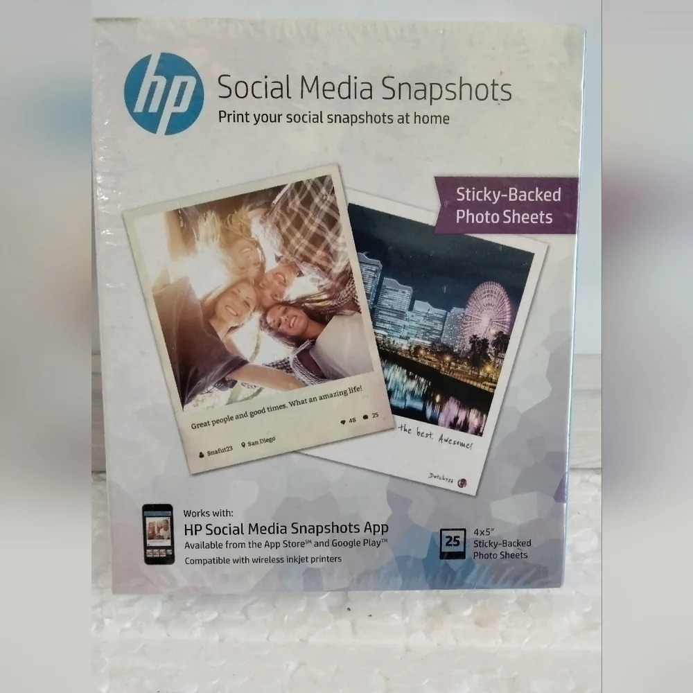 NEW HP Photo Paper Sticky-Back Social Media Snapshots (4x5) 25 sheets